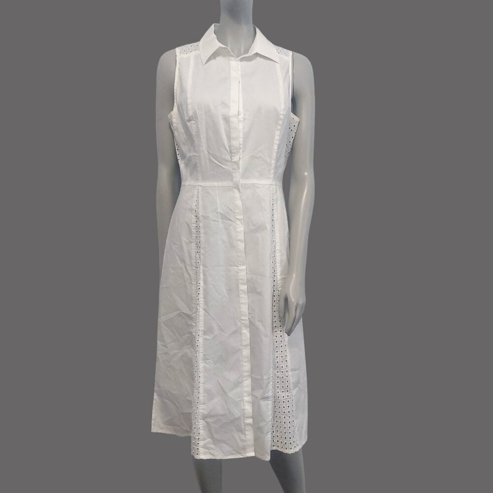 WHBM White Eyelet Midi Shirtdress 8 NWT Fit Flare Sleeveless 2 Side Slits Bridal